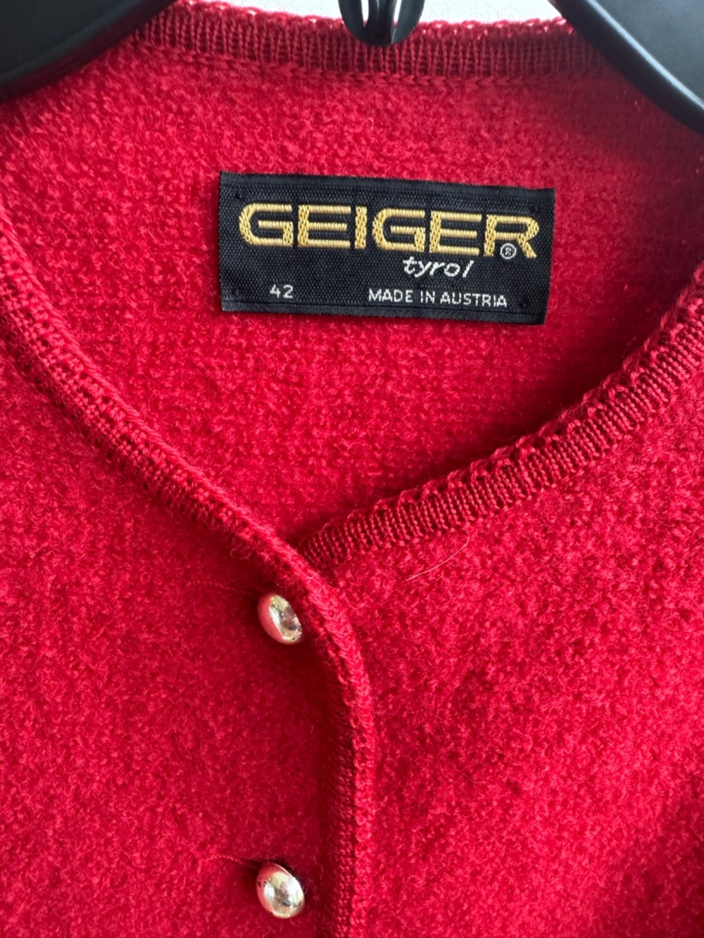 Geiger Tyrol Austria Boiled Wool Cardigan Knit Sweater Jacket Red Sz 42- Large - Picture 3 of 10